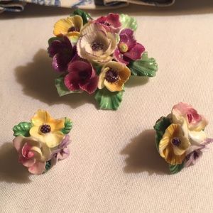 Staffordshire  vintage porcelain  earrings&brooch